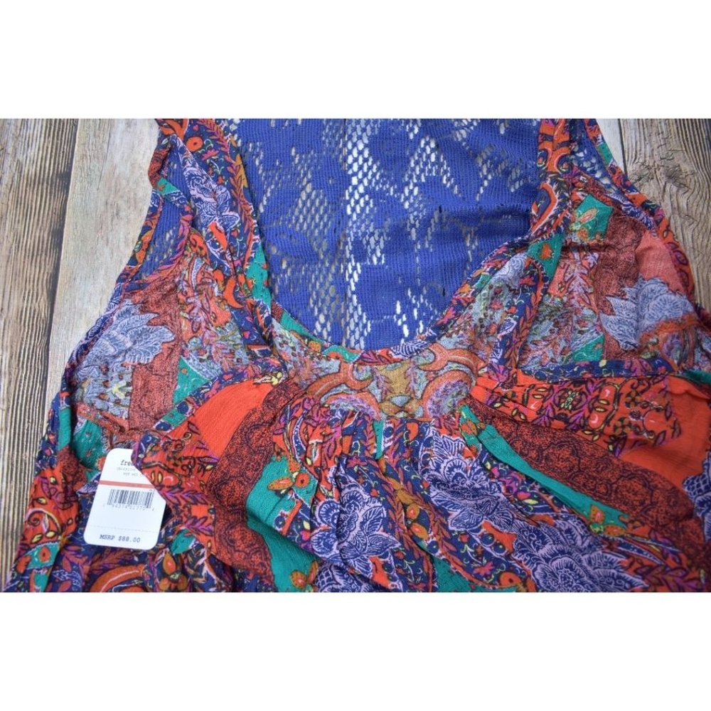 Final Sale! Free People Count Me In Trapeze Top Mini Dress Blue Red Combo - Picture 8 of 10